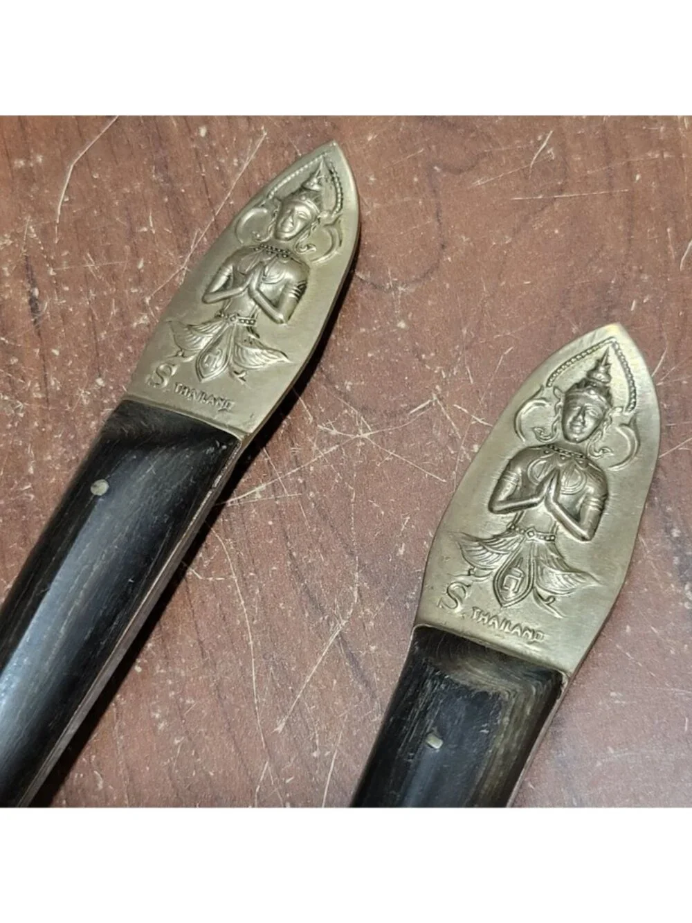 VTG Flatware Salad Servers Brass Bronze Thai Dancer Buddha Motif Stamped S Thail
